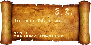 Biringer Kármen névjegykártya