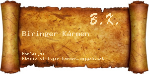 Biringer Kármen névjegykártya